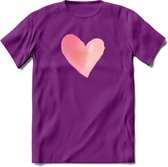 Valentijn Pastel waterverf Hart T-Shirt | Grappig Valentijnsdag Cadeautje voor Hem en Haar | Dames - Heren - Unisex | Kleding Cadeau | - Paars - L