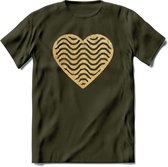 Valentijn Goud Hart T-Shirt | Grappig Valentijnsdag Cadeautje voor Hem en Haar | Dames - Heren - Unisex | Kleding Cadeau | - Leger Groen - L