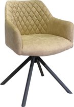 IN.HOMEXL - Maeve - Beige - Eetkamerstoel met armleuning - Kunstleer Stoel - Eetstoelen - Microvezel Eetkamerstoel - Metaalpoot - Kunstleer Stoelen - Beige Eetkamerstoel