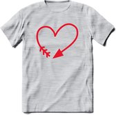 Valentijn Hart T-Shirt | Grappig Valentijnsdag Cadeautje voor Hem en Haar | Dames - Heren - Unisex | Kleding Cadeau | - Licht Grijs - Gemaleerd - 3XL