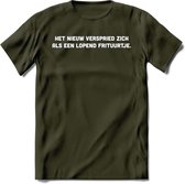 Het Nieuws Verspreid Zich... - Snack T-Shirt | Grappig Verjaardag Kleding Cadeau | Eten En Snoep Shirt | Dames - Heren - Unisex Tshirt | - Leger Groen - XXL