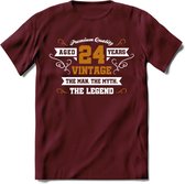 24 Jaar Legend T-Shirt | Goud - Wit | Grappig Verjaardag en Feest Cadeau Shirt | Dames - Heren - Unisex | Tshirt Kleding Kado | - Burgundy - M