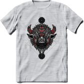 Bizon - Dieren Mandala T-Shirt | Rood | Grappig Verjaardag Zentangle Dierenkop Cadeau Shirt | Dames - Heren - Unisex | Wildlife Tshirt Kleding Kado | - Licht Grijs - Gemaleerd - XX