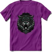 Tijger - Dieren Mandala T-Shirt | Aqua | Grappig Verjaardag Zentangle Dierenkop Cadeau Shirt | Dames - Heren - Unisex | Wildlife Tshirt Kleding Kado | - Paars - L
