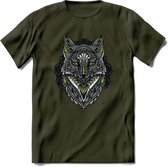 Vos - Dieren Mandala T-Shirt | Groen | Grappig Verjaardag Zentangle Dierenkop Cadeau Shirt | Dames - Heren - Unisex | Wildlife Tshirt Kleding Kado | - Leger Groen - S