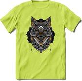 Vos - Dieren Mandala T-Shirt | Geel | Grappig Verjaardag Zentangle Dierenkop Cadeau Shirt | Dames - Heren - Unisex | Wildlife Tshirt Kleding Kado | - Groen - M