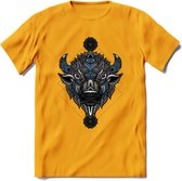 Bizon - Dieren Mandala T-Shirt | Blauw | Grappig Verjaardag Zentangle Dierenkop Cadeau Shirt | Dames - Heren - Unisex | Wildlife Tshirt Kleding Kado | - Geel - 3XL