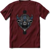 Bizon - Dieren Mandala T-Shirt | Blauw | Grappig Verjaardag Zentangle Dierenkop Cadeau Shirt | Dames - Heren - Unisex | Wildlife Tshirt Kleding Kado | - Burgundy - L