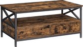 woonkamertafel met laden, 100 x 55 x 45 cm, sofatafel, voor in de woonkamer, X-vormige schragen, open plank, industrieel ontwerp, vintage bruin-zwart LCT201B01