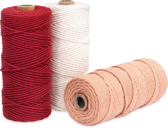 Macramé Touw 3 Mm 100m Gevlochten Katoenen Koord 3 Mm, 100 M - Macramé Garen In 46 Kleuren (Rood) Handwerk Koord Katoen