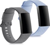 kwmobile 2x armband voor Fitbit Charge 3 / 4 - Bandjes voor fitnesstracker in grijs / lichtblauw