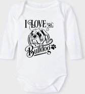 Baby Rompertje met tekst 'Bulldog' |Lange mouw l | wit zwart | maat 50/56 | cadeau | Kraamcadeau | Kraamkado