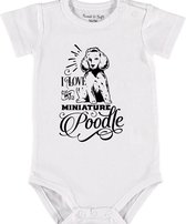 Baby Rompertje met tekst 'Miniatuur Poodle/ Dwergpoodle' |Korte mouw l | wit zwart | maat 50/56 | cadeau | Kraamcadeau | Kraamkado