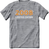 2008 Limited Edition T-Shirt | Goud - Zilver | Grappig Verjaardag en Feest Cadeau Shirt | Dames - Heren - Unisex | Tshirt Kleding Kado | - Donker Grijs - Gemaleerd - 3XL