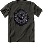 Beer - Dieren Mandala T-Shirt | Paars | Grappig Verjaardag Zentangle Dierenkop Cadeau Shirt | Dames - Heren - Unisex | Wildlife Tshirt Kleding Kado | - Donker Grijs - XXL