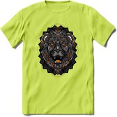 Leeuw - Dieren Mandala T-Shirt | Oranje | Grappig Verjaardag Zentangle Dierenkop Cadeau Shirt | Dames - Heren - Unisex | Wildlife Tshirt Kleding Kado | - Groen - XL