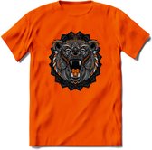 Beer - Dieren Mandala T-Shirt | Oranje | Grappig Verjaardag Zentangle Dierenkop Cadeau Shirt | Dames - Heren - Unisex | Wildlife Tshirt Kleding Kado | - Oranje - 3XL