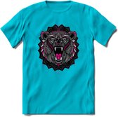 Beer - Dieren Mandala T-Shirt | Roze | Grappig Verjaardag Zentangle Dierenkop Cadeau Shirt | Dames - Heren - Unisex | Wildlife Tshirt Kleding Kado | - Blauw - XL