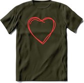 Valentijn Hart T-Shirt | Grappig Valentijnsdag Cadeautje voor Hem en Haar | Dames - Heren - Unisex | Kleding Cadeau | - Leger Groen - S