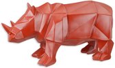 Resin beeld - Polygoon figuur Neushoorn - Rood sculptuur - 19,9 cm hoog