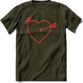 Valentijn Hart T-Shirt | Grappig Valentijnsdag Cadeautje voor Hem en Haar | Dames - Heren - Unisex | Kleding Cadeau | - Leger Groen - M