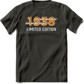 1938 Limited Edition T-Shirt | Goud - Zilver | Grappig Verjaardag en Feest Cadeau Shirt | Dames - Heren - Unisex | Tshirt Kleding Kado | - Donker Grijs - S