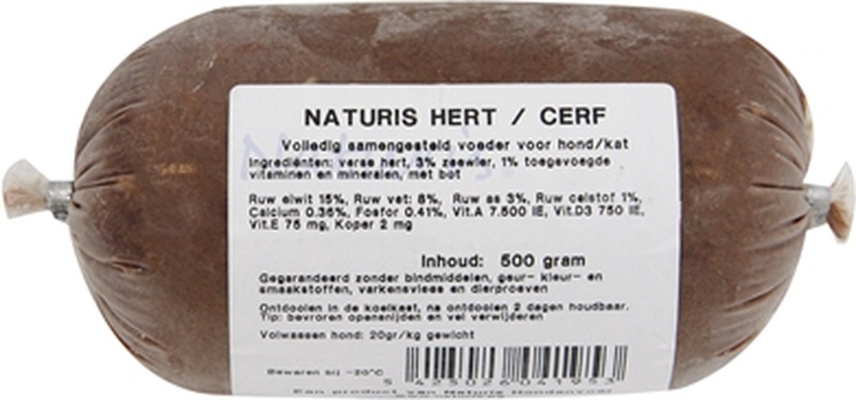 Naturis Hondenvoer - Hert Rund 500 Gr - Eliminatiedieet, Diepgevroren Versvlees