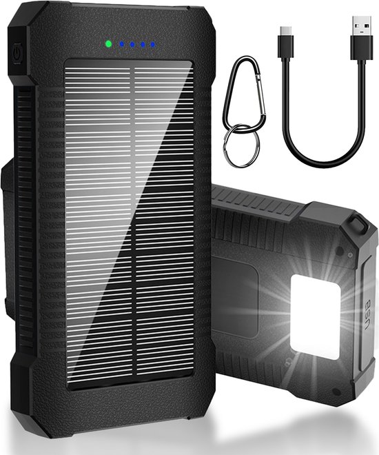 Solarclub Solar Powerbank 30000 mah - Solar Charger - Draadloos Oplader op Zonne Energie met Micro USB & USB C