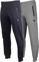 2- Pack Donnay Joggingbroek met elastiek - Sportbroek - Heren - Maat L - Navy/Silver-marl