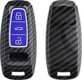 kwmobile hoes voor autosleutel compatibel met Audi A6 A7 A8 Q7 Q8 3-knops autosleutel Keyless - Autosleutelbehuizing in blauw / zwart - Carbon design