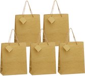 Set van 12x stuks luxe gouden papieren giftbags/tasjes met glitters 21 x 26 x 10 cm - cadeau tassen