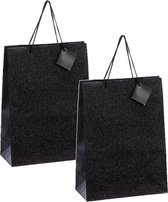 Set van 4x stuks luxe papieren giftbags/tasjes met glitters zwart 25 x 33 x 12 cm - cadeau tassen