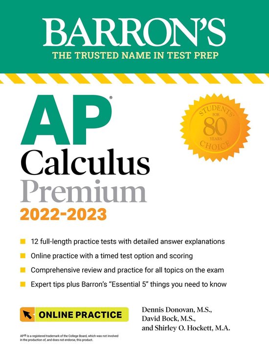 Barron's AP AP Calculus Premium, 20222023 12 Practice Tests + Comprehensive Review... bol