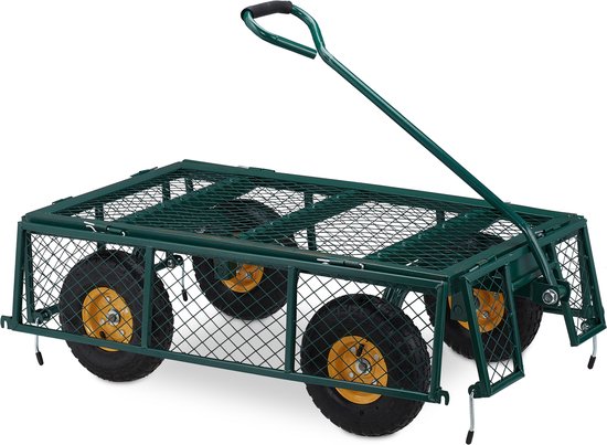 bolderkar tuin - tot 250 kg draaglast - luchtbanden - staal - transportkar - groen van Bolderkar — afbeelding 3