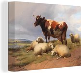 Canvas Schilderij Rundvee en schapen in een weide - Schilderij van Thomas Sidney Cooper - 40x30 cm - Wanddecoratie