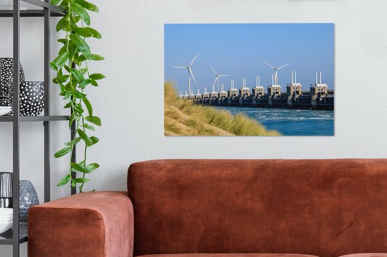 Tableau sur toile Oosterschelde en Zélande avec des moulins à vent des dunes - 90x60 cm - Décoration murale