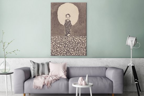 Peinture sur toile Enfant avec Nimbus auf einer Blumenwiese - peinture d'Egon Schiele - 80x120 cm - Décoration murale