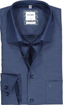 OLYMP Luxor comfort fit overhemd - mouwlengte 7 - marine blauw structuur (contrast) - Strijkvrij - Boordmaat: 46