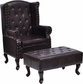 Furnibella – Chesterfield Fauteuil met Hocker Kunstleer Bruin Stoel Zetel Zitmeubel