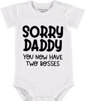 Baby Rompertje met tekst 'Sorry daddy, now you have two bosses' |Korte mouw l | wit zwart | maat 50/56 | cadeau | Kraamcadeau | Kraamkado