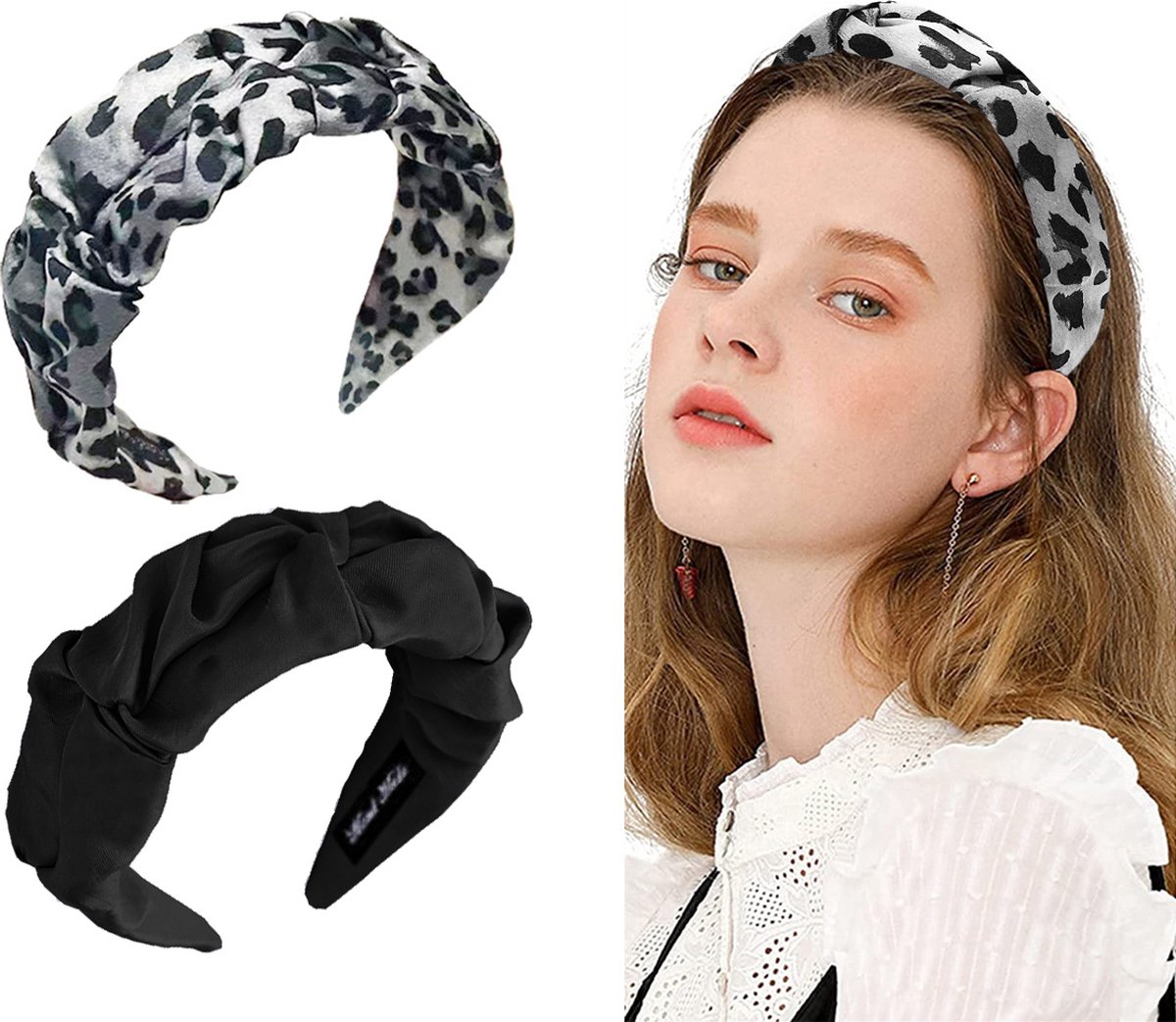 LIXIN Set 2 Stuks Breed Dames Haarbanden - Luipaard Zilver, Zwart - Haarband volwassenen - Vrouwen - Dames - Tieners - Meiden - Dans - Yoga - Hardlopen -Sport - Haaraccessoires