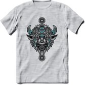 Bizon - Dieren Mandala T-Shirt | Lichtblauw | Grappig Verjaardag Zentangle Dierenkop Cadeau Shirt | Dames - Heren - Unisex | Wildlife Tshirt Kleding Kado | - Licht Grijs - Gemaleer