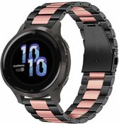 Stalen Smartwatch bandje - Geschikt voor  Garmin Venu 2s stalen band - 40mm - zwart/roze - Strap-it Horlogeband / Polsband / Armband