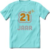 21 Jaar Feest T-Shirt | Goud - Zilver | Grappig Verjaardag Cadeau Shirt | Dames - Heren - Unisex | Tshirt Kleding Kado | - Licht Blauw - L