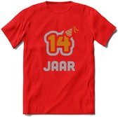 14 Jaar Feest T-Shirt | Goud - Zilver | Grappig Verjaardag Cadeau Shirt | Dames - Heren - Unisex | Tshirt Kleding Kado | - Rood - S