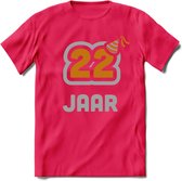 22 Jaar Feest T-Shirt | Goud - Zilver | Grappig Verjaardag Cadeau Shirt | Dames - Heren - Unisex | Tshirt Kleding Kado | - Roze - XL