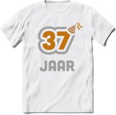 37 Jaar Feest T-Shirt | Goud - Zilver | Grappig Verjaardag Cadeau Shirt | Dames - Heren - Unisex | Tshirt Kleding Kado | - Wit - 3XL