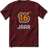 16 Jaar Feest T-Shirt | Goud - Zilver | Grappig Verjaardag Cadeau Shirt | Dames - Heren - Unisex | Tshirt Kleding Kado | - Burgundy - L