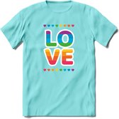 Love | Pride T-Shirt | Grappig LHBTIQ+ / LGBTQ / Gay / Homo / Lesbi Cadeau Shirt | Dames - Heren - Unisex | Tshirt Kleding Kado | - Licht Blauw - S