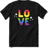 Love | Pride T-Shirt | Grappig LHBTIQ+ / LGBTQ / Gay / Homo / Lesbi Cadeau Shirt | Dames - Heren - Unisex | Tshirt Kleding Kado | - Zwart - M